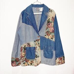 Vintage Bill Blass Denim Blazer Patchwork Upholstery Jacket